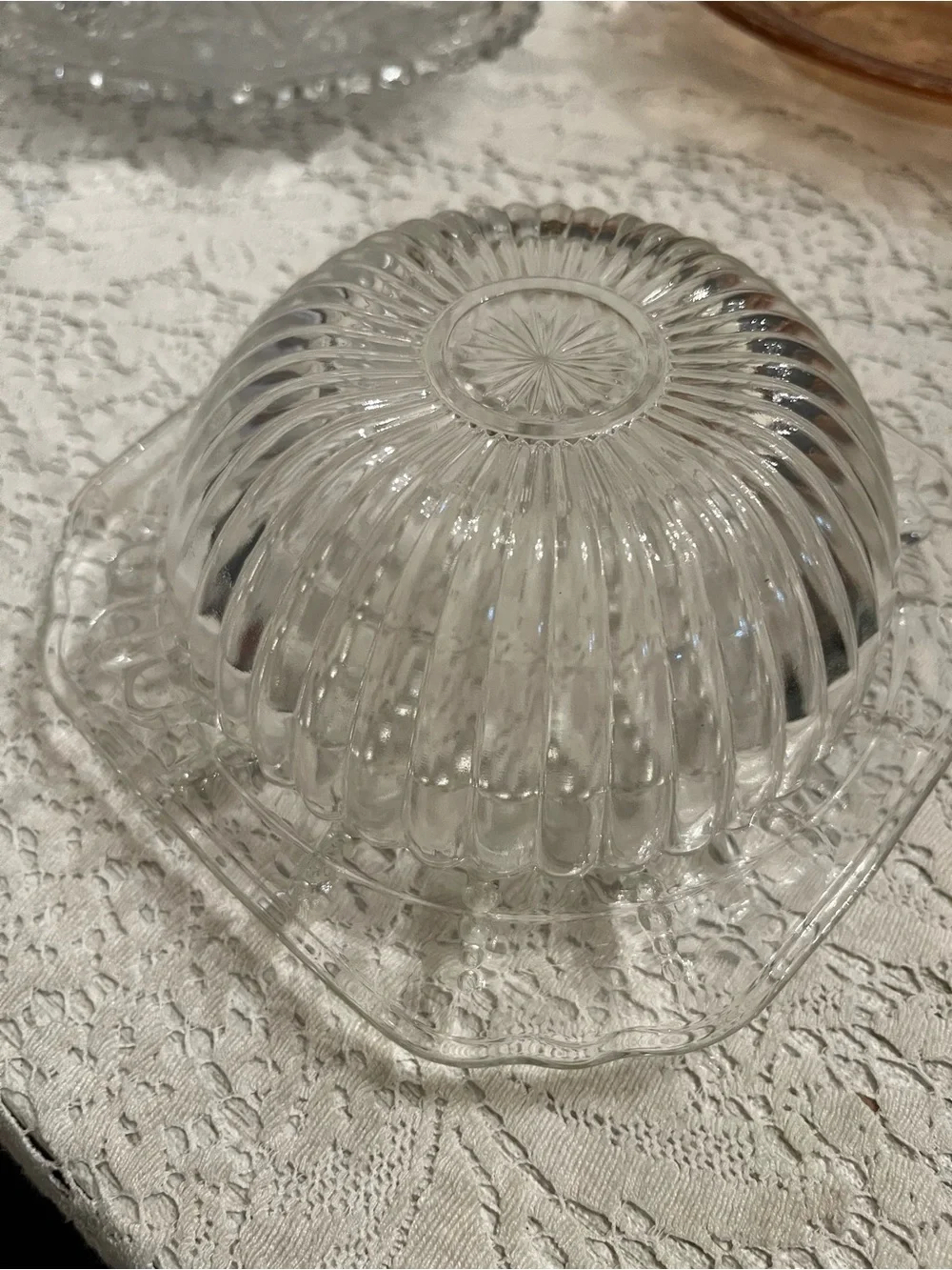 Vintage Clear Pressed Glass Fairy Lamp | Ribbed Bowl & Square Plate